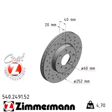 Спортивный передний тормозной диск с перфорацией 252x20 540249152 Otto Zimmermann Sport Z