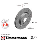 Спортивный передний тормозной диск с перфорацией 294x25 540249452 Otto Zimmermann Sport Z