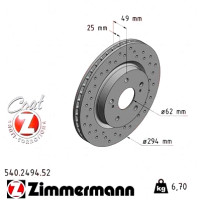 Спортивный передний тормозной диск с перфорацией 294x25 540249452 Otto Zimmermann Sport Z