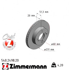 Передний тормозной диск 231x20 540249820 Otto Zimmermann CoatZ