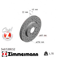 Спортивный передний тормозной диск с перфорацией 256x22 540530052 Otto Zimmermann Sport Z