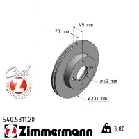 Передний тормозной диск 231x20 540531120 Otto Zimmermann CoatZ