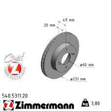 Передний тормозной диск 231x20 540531120 Otto Zimmermann CoatZ