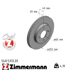 Передний тормозной диск 252x20 540531220 Otto Zimmermann CoatZ