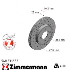 Спортивный передний тормозной диск с перфорацией 252x20 540531252 Otto Zimmermann Sport Z