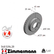 Передний тормозной диск 231x20 540531420 Otto Zimmermann CoatZ