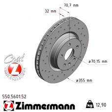 Спортивный передний тормозной диск с перфорацией 355x32 550560152 Otto Zimmermann Sport Z