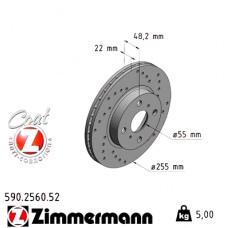 Спортивный передний тормозной диск с перфорацией 255x22 590256052 Otto Zimmermann Sport Z