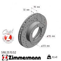 Спортивный передний тормозной диск с перфорацией 313x32 590257352 Otto Zimmermann Sport Z