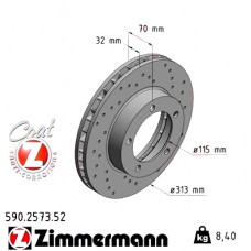 Спортивный передний тормозной диск с перфорацией 313x32 590257352 Otto Zimmermann Sport Z