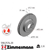 Передний тормозной диск 255x25 590257420 Otto Zimmermann CoatZ
