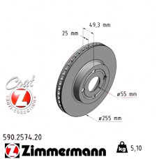 Передний тормозной диск 255x25 590257420 Otto Zimmermann CoatZ