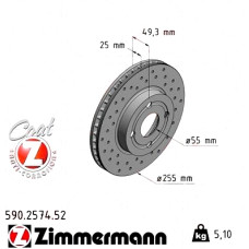 Спортивный передний тормозной диск с перфорацией 255x25 590257452 Otto Zimmermann Sport Z