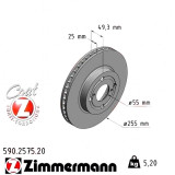 Передній гальмівний диск 255x25 590257520 Otto Zimmermann CoatZ