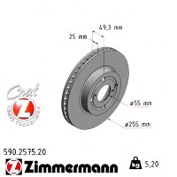 590.2575.20 Zimmermann Передний тормозной диск 255x25 на TOYOTA COROLLA СЕДАН (_E12_) с двигателем 1.4 VVT-i (ZZE120_)