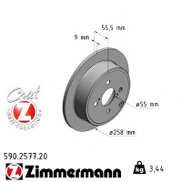 590.2577.20 Zimmermann Задний тормозной диск 258x9 на TOYOTA COROLLA СЕДАН (_E12_) с двигателем 2.0 D-4D (CDE120_)