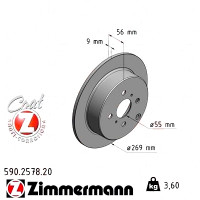 590.2578.20 Zimmermann Задний тормозной диск 269x9 на TOYOTA COROLLA Kombi (_E12_) с двигателем 1.6 VVT-i (ZZE121_)