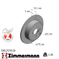 590.2579.20 Zimmermann Задний тормозной диск 279x9 на TOYOTA COROLLA Verso (_E12_) с двигателем 2.0 D-4D (CDE120_)