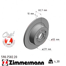 590.2582.20 Zimmermann Задний тормозной диск 271x10 на TOYOTA AVENSIS Kombi (_T22_) с двигателем 2.0 D-4D (CDT220_)