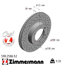 Спортивный передний тормозной диск с перфорацией 338x28 590258652 Otto Zimmermann Sport Z