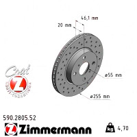 Спортивный передний тормозной диск с перфорацией 255x20 590280552 Otto Zimmermann Sport Z