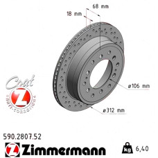 590.2807.52 Zimmermann Sport Z Спортивный задний тормозной диск с перфорацией 312x18 на TOYOTA LAND CRUISER PRADO (_J12_) с двигателем 3.0 D-4D (KDJ120, KDJ125)