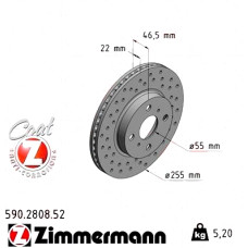 Спортивный передний тормозной диск с перфорацией 255x22 590280852 Otto Zimmermann Sport Z