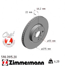 590.2815.20 Zimmermann Передний тормозной диск 275x22 на TOYOTA YARIS (_P9_) с двигателем 1.0 VVT-i (KSP90_)