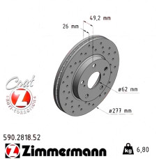 590.2818.52 Zimmermann Sport Z Спортивный передний тормозной диск с перфорацией 277x26 на TOYOTA AURIS TOURING SPORTS Kombi (_E18_) с двигателем 1.3 (NRE180_)