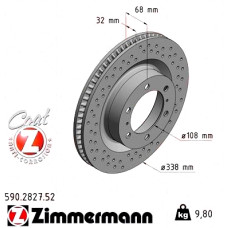 590.2827.52 Zimmermann Sport Z Спортивный передний тормозной диск с перфорацией 338x32 на TOYOTA LAND CRUISER PRADO (_J15_) с двигателем 4.0 V6 VVT-i (GRJ150_, GRJ125_, GRJ150)