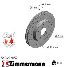 590.2828.52 Zimmermann Sport Z Спортивный передний тормозной диск с перфорацией 298,5x28 на TOYOTA C-HR (_X1_) с двигателем 1.2 (NGX10_)