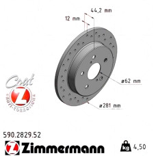 590.2829.52 Zimmermann Sport Z Спортивный задний тормозной диск с перфорацией 281x12,0 на TOYOTA C-HR (_X1_) с двигателем 1.2 (NGX10_)