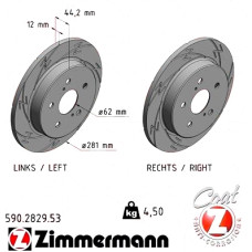 Спортивный задний тормозной диск с насечками 281x12 590282953 Otto Zimmermann Black Z