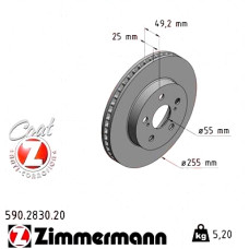 Передний тормозной диск 255x25 590283020 Otto Zimmermann CoatZ