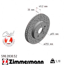 Спортивный передний тормозной диск с перфорацией 255x25 590283052 Otto Zimmermann Sport Z
