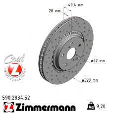 590.2834.52 Zimmermann Sport Z Спортивный передний тормозной диск с перфорацией 328x28 на TOYOTA RAV 4 IV (_A4_) с двигателем 2.5 Hybrid (AVA42_)