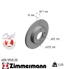 Передний тормозной диск 239x10 600105020 Otto Zimmermann CoatZ