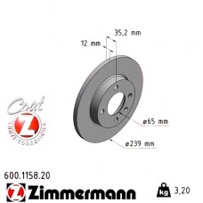 Передний тормозной диск 239x12 600115820 Otto Zimmermann CoatZ