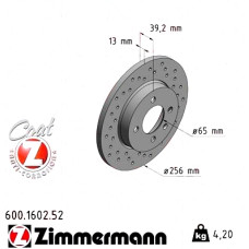 Спортивный передний тормозной диск с перфорацией 256x13 600160252 Otto Zimmermann Sport Z
