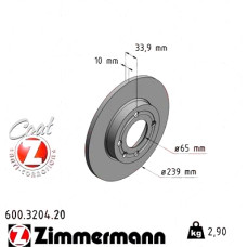 Передний тормозной диск 239x10 600320420 Otto Zimmermann CoatZ