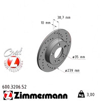Спортивный задний тормозной диск с перфорацией 239x10 600320652 Otto Zimmermann Sport Z