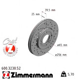 Спортивный передний тормозной диск с перфорацией 256x25 600323052 Otto Zimmermann Sport Z