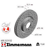 Спортивный передний тормозной диск с перфорацией 333x32,5 600323152 Otto Zimmermann Sport Z