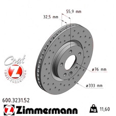 Спортивный передний тормозной диск с перфорацией 333x32,5 600323152 Otto Zimmermann Sport Z