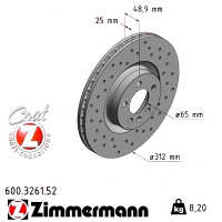 600.3261.52 Zimmermann Sport Z Спортивный передний тормозной диск с перфорацией 312x25 на VW POLO (AW1, BZ1) с двигателем 1.0 TGI