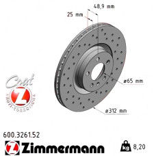 Спортивный передний тормозной диск с перфорацией 312x25 600326152 Otto Zimmermann Sport Z