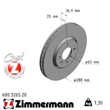 Передний тормозной диск 288x25 600326520 Otto Zimmermann CoatZ