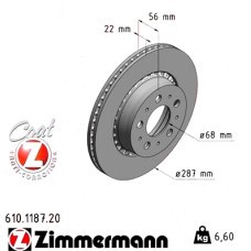 Передний тормозной диск 287x22 610118720 Otto Zimmermann CoatZ