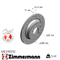 Спортивный задний тормозной диск с перфорацией 288x12 610370352 Otto Zimmermann Sport Z