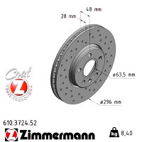 610.3724.52 Zimmermann Sport Z Спортивный передний тормозной диск с перфорацией 296x28 на VOLVO S90 II (234) с двигателем 2.0 D3